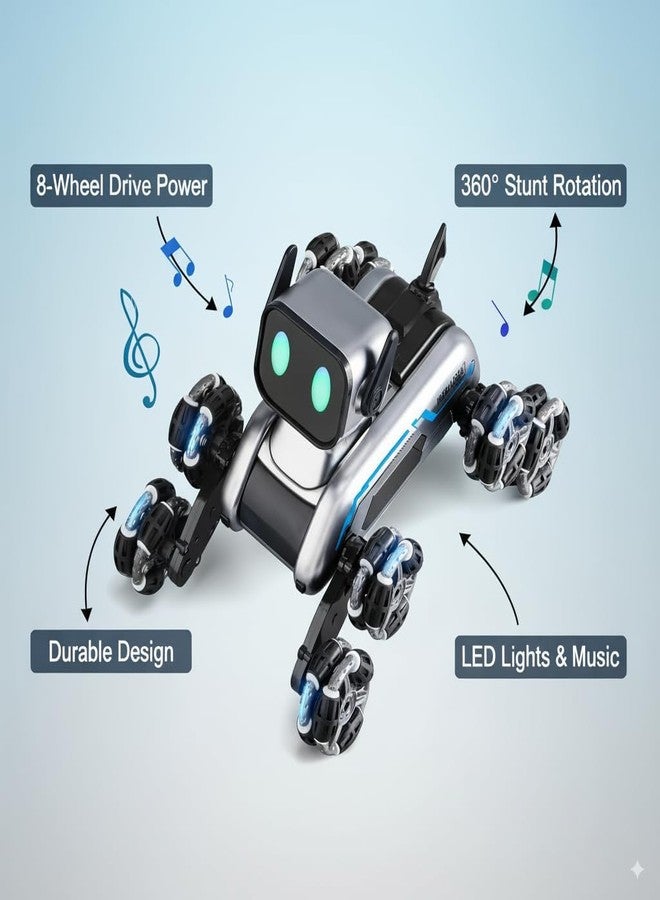 Onecado Remote Control Car for Kids & Adults 8WD Gesture Sensor RC Stunt Car with Lights, Music & Robot Dog Design 360° Rotating Drift RC Vehicle Toy Birthday Gift for Boys & Girls - Black - Image 4